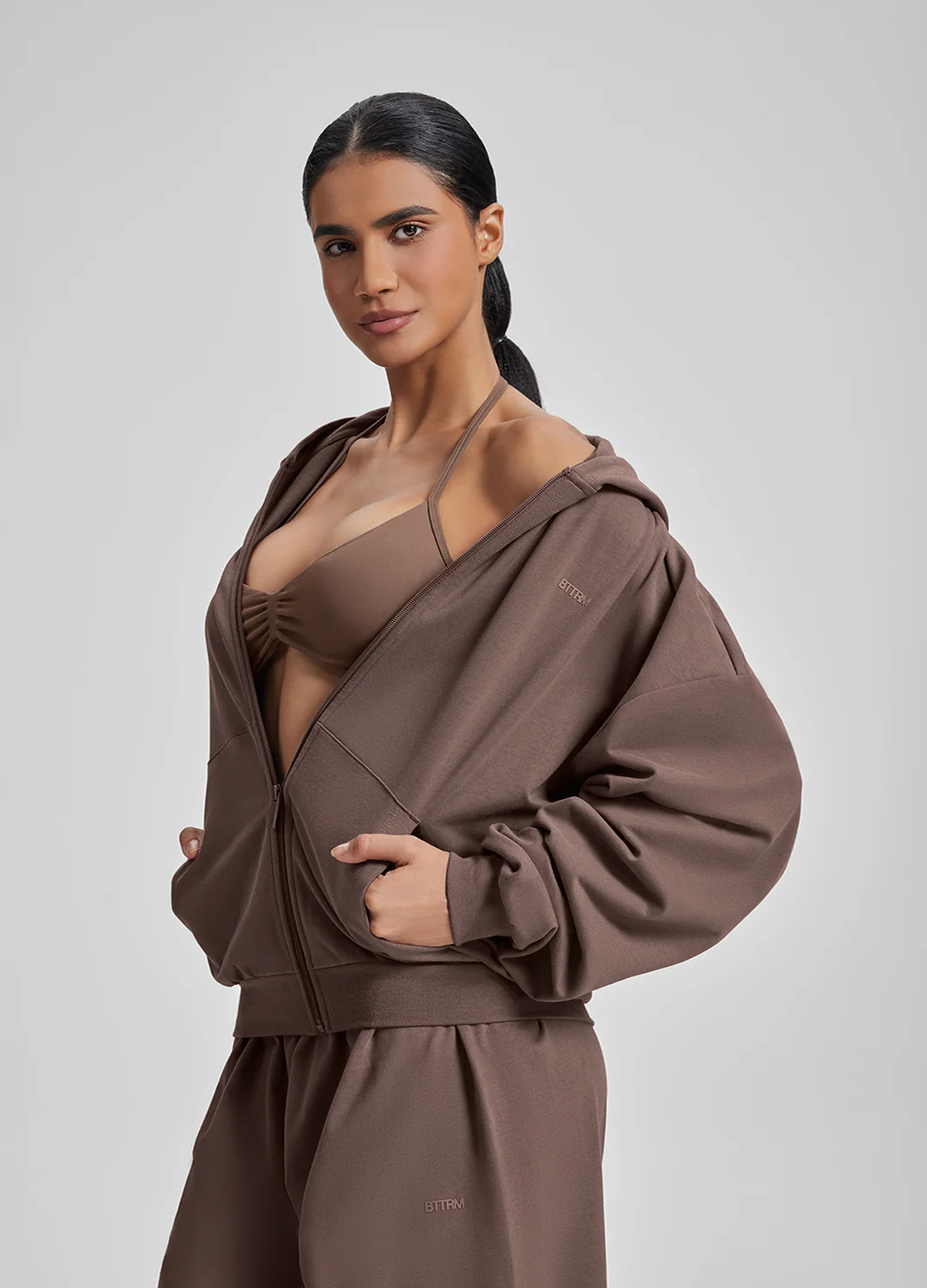 Relaxed Oversized Full Zipper Kangaroo Pockets Soft Hoodie - Image 4