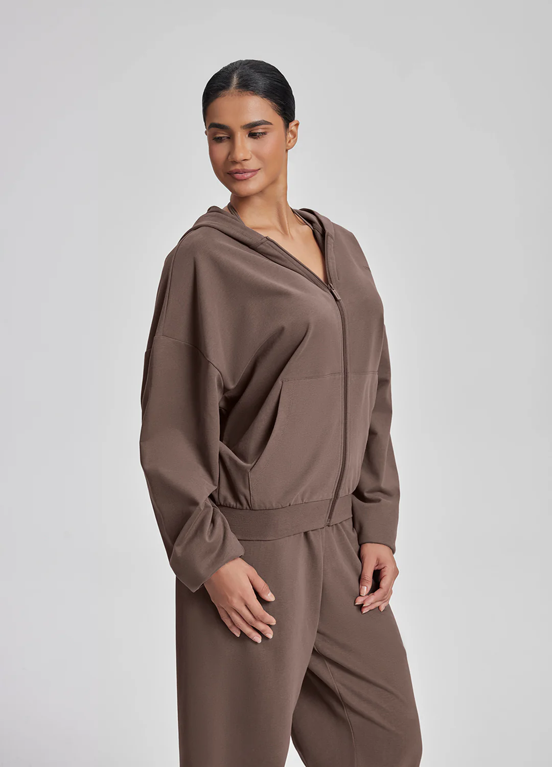 Relaxed Oversized Full Zipper Kangaroo Pockets Soft Hoodie - Image 5