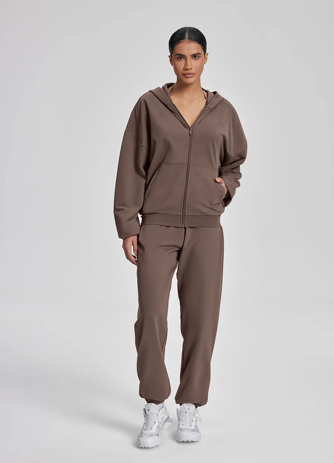 Relaxed Oversized Full Zipper Kangaroo Pockets Soft Hoodie - Image 6