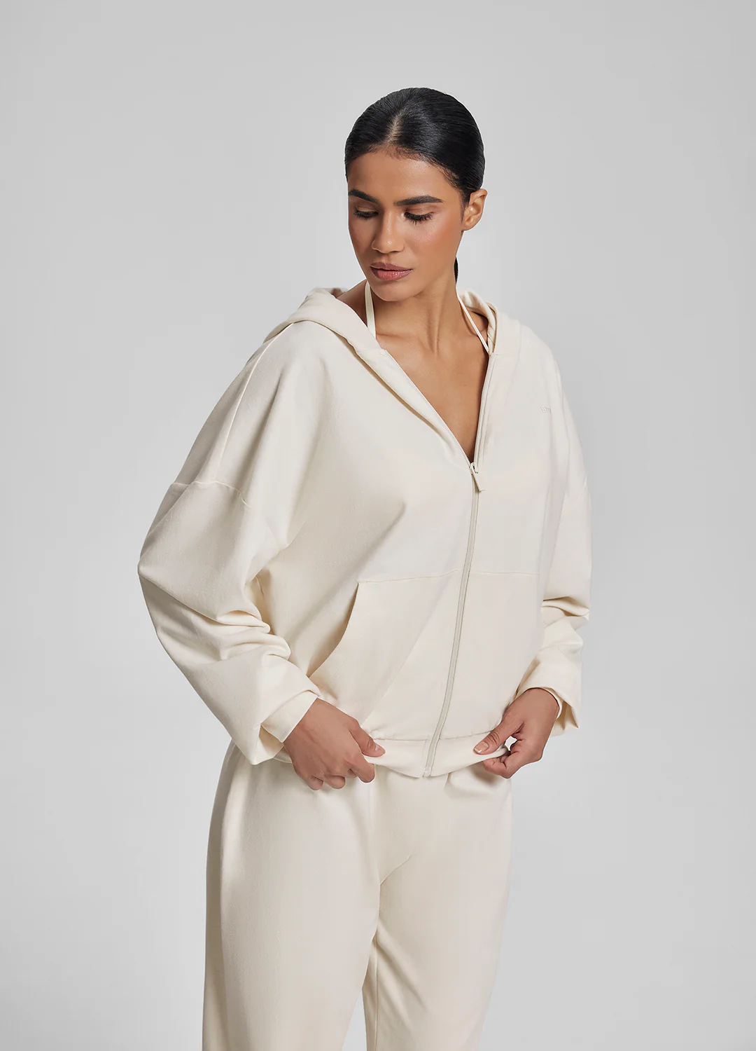 Relaxed Oversized Full Zipper Kangaroo Pockets Soft Hoodie - Image 4