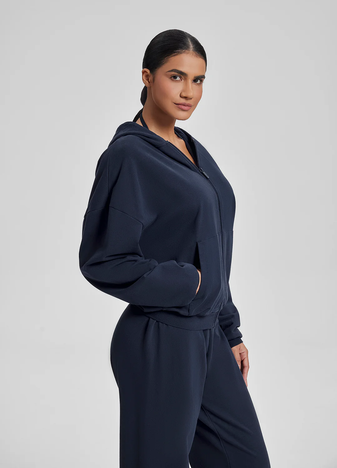 Relaxed Oversized Full Zipper Kangaroo Pockets Soft Hoodie - Image 2