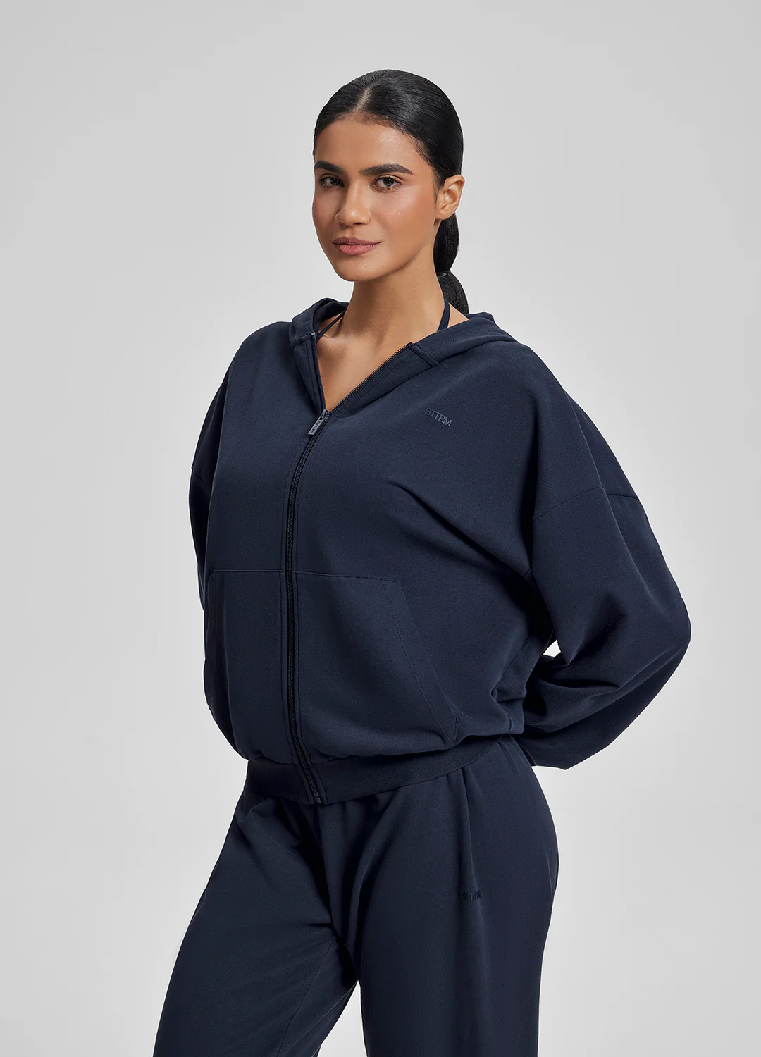 Relaxed Oversized Full Zipper Kangaroo Pockets Soft Hoodie - Image 4