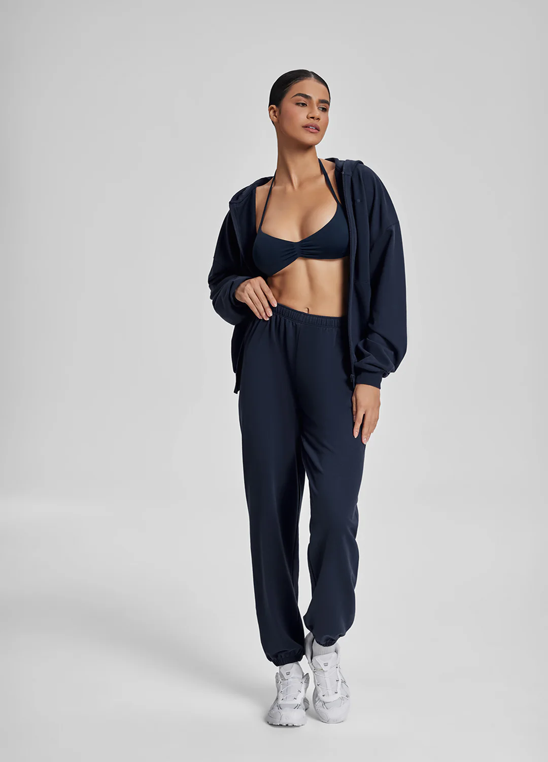 Relaxed Oversized Full Zipper Kangaroo Pockets Soft Hoodie - Image 6