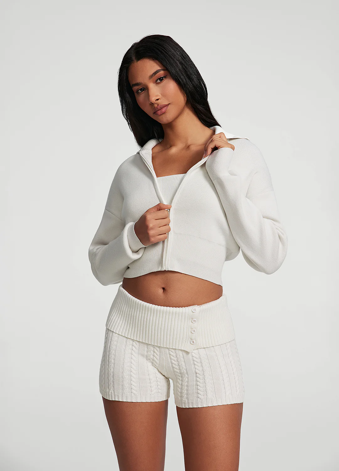 Knit Cropped Zip-Up Jacket